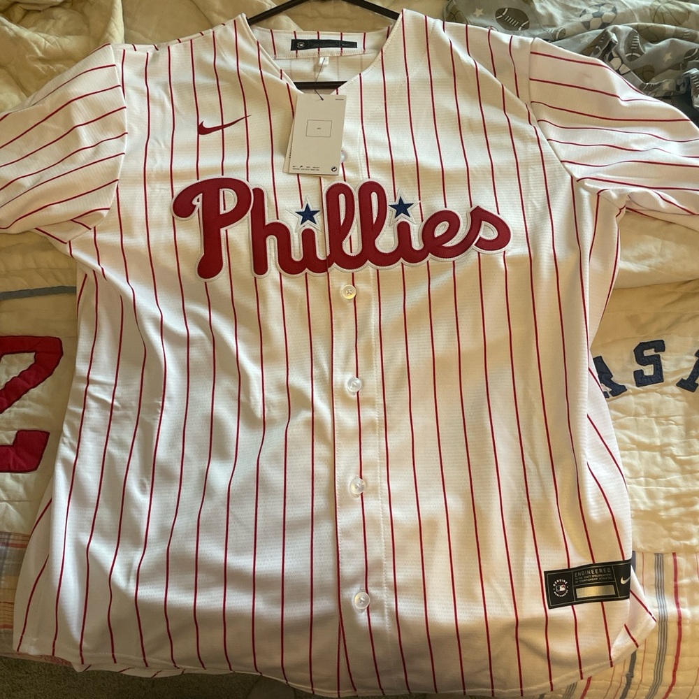 Nike White and Red Phillies Jersey